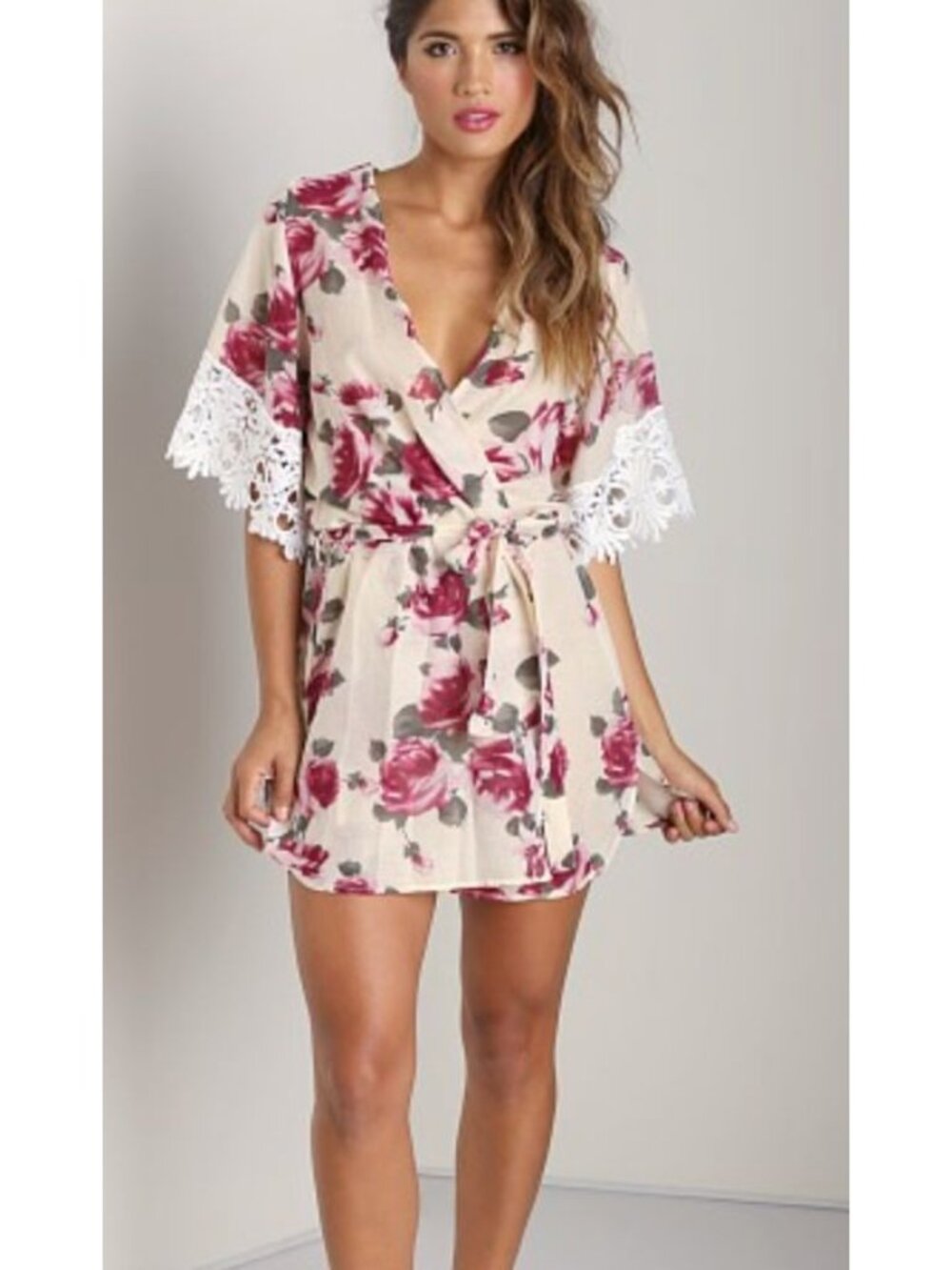 Stone Cold Fox Fox Silk Lace Trim Robe Dress Rose OS